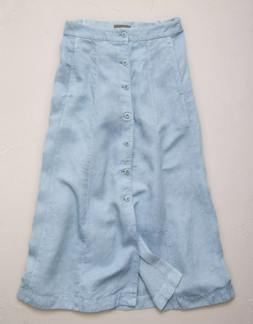 Light Blue Linen-Lyocell Blend Full Front Button Elegant Drape Maxi Skirt