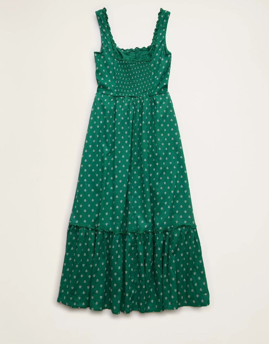 Leaf Green Polka Dot Sweetheart Corset Pintuck Lace Trim Cotton Midi Dress