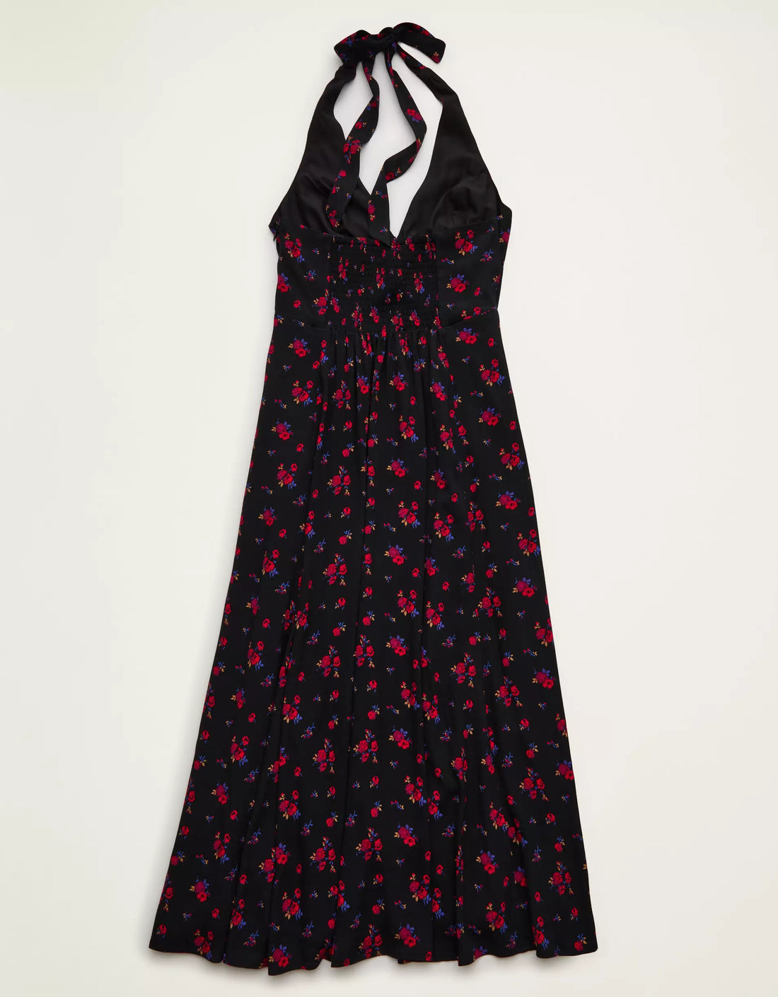 Black Floral V-Neck Halter Corset Flowy Viscose Maxi Dress