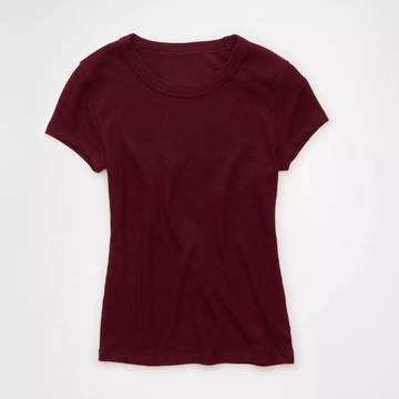 Maroon Slim Crew Neck Waffle Stretch Short Sleeve T-Shirt