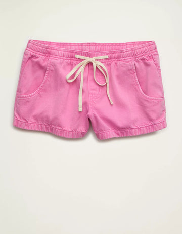 Starlet Pink Super Low-Rise Drawstring Pull-On Woven Cotton Casual Shorts