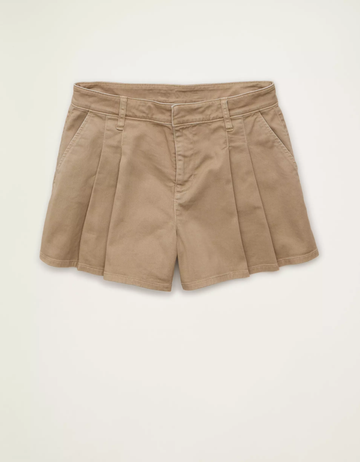 Desert Sand High-Waist Pleated Wide-Leg Stretch Cotton Trouser Shorts