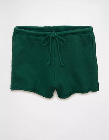 Camper Green Adjustable Drawstring Rolled Waist Terry Fleece Cotton Lounge Sweat Shorts
