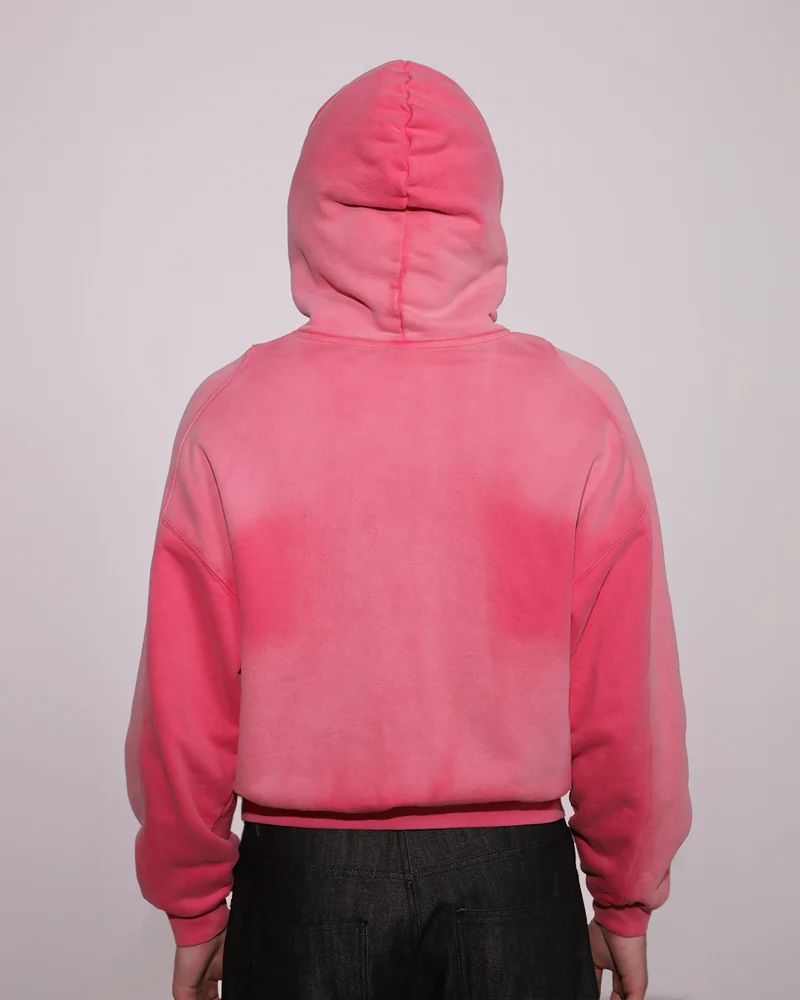 460GSM Vintage Sun Faded Full Zip Cropped Cotton Fleece Hoodie