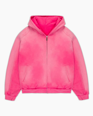 460GSM Vintage Sun Faded Full Zip Cropped Cotton Fleece Hoodie